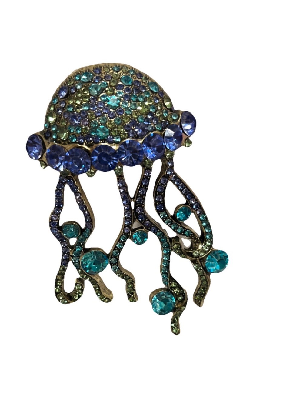 Blue & Teal Crystal Jellyfish Brooch - Women's Fashion Accessory